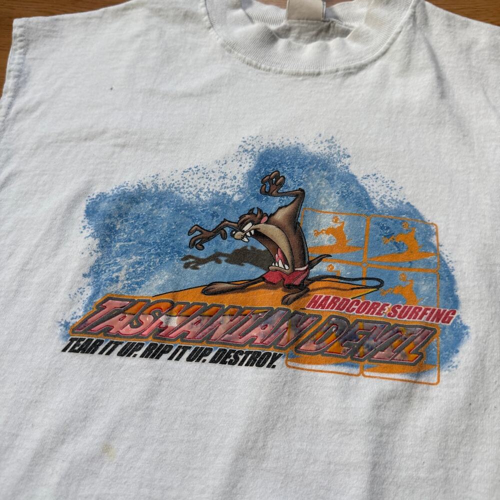 Men's Vintage 2000's Looney Tunes Tasmanian Devil Surfing Tank Top Shirt Sz M - Picture 2 of 8